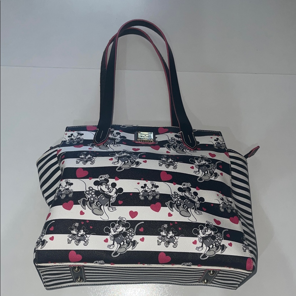 Dooney Bourke Disney Minnie Mouse Black And White Tote With Pink Accents